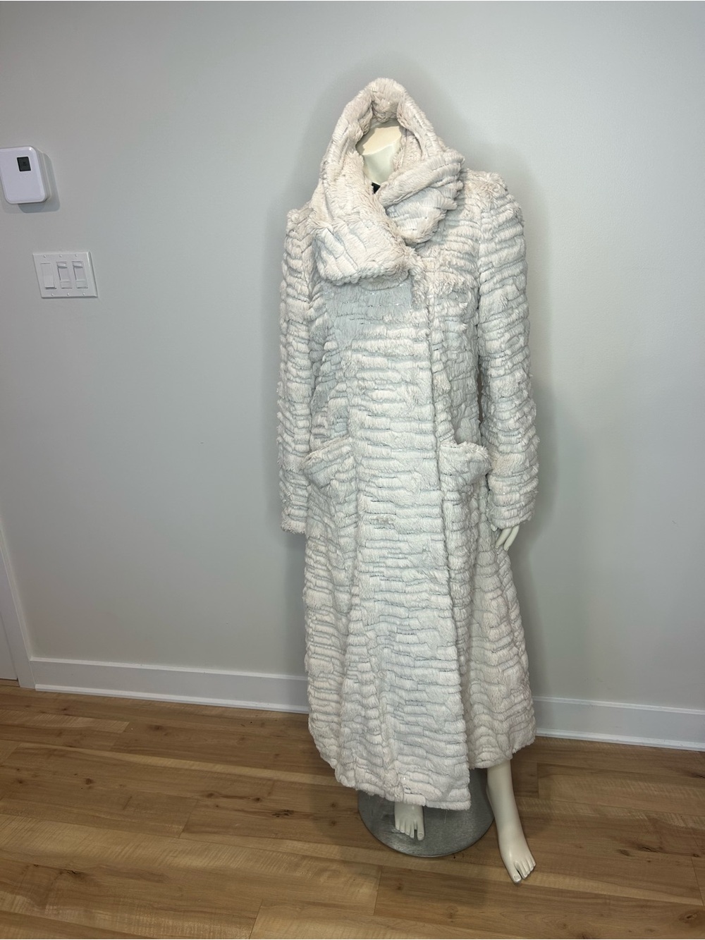 Simon Chang Ivory Long Hooded Teddy Coat